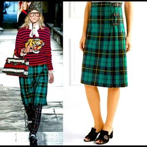 GUCCI Pleated green tartan wool skirt